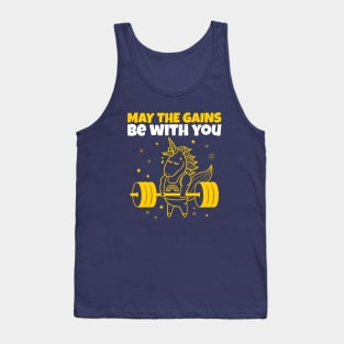 May The Gains Be With You - Unicorn Gym Funny Quote Tank Top